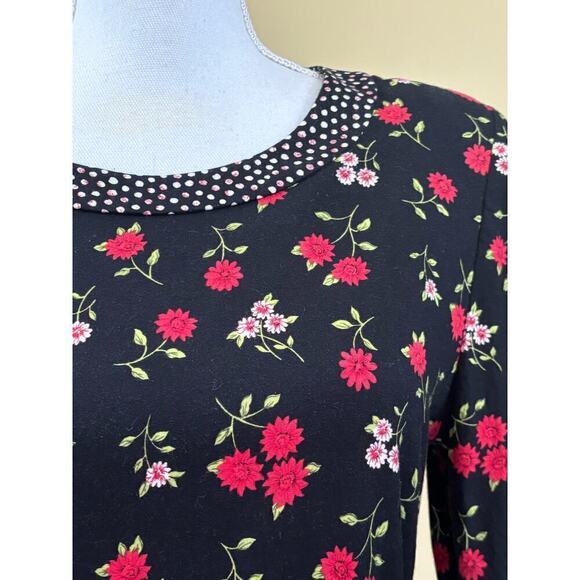 S. L. Fashions red/black floral/dot maxidress, vintage, 10, cottagecore, prairie - Picture 4 of 6
